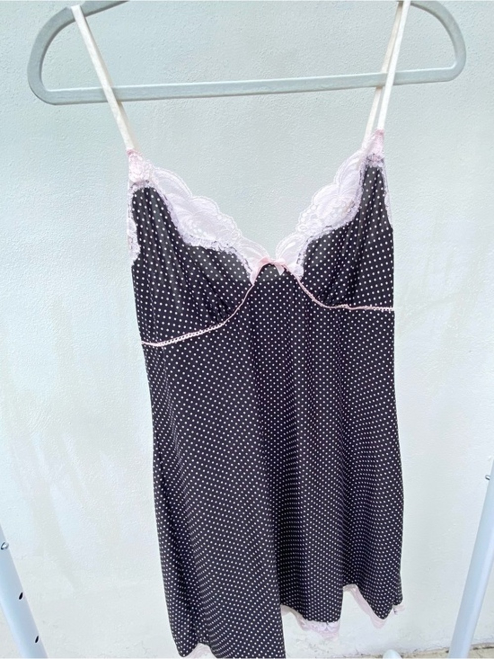 Y2K Black & Pink Polkadot Coquette Chemise Size Medium